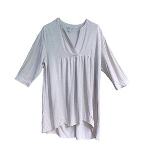 Marissa Olivia Linen Blend Tunic Top Hi-Low Hem 3/4 Sleeve‎ Beige Size L